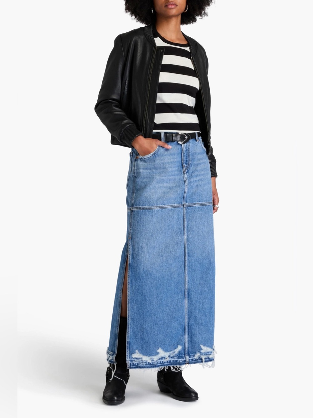 NWT - RE/DONE Frayed Panelled Denim Maxi Skirt with Side Slits - Sz. 27